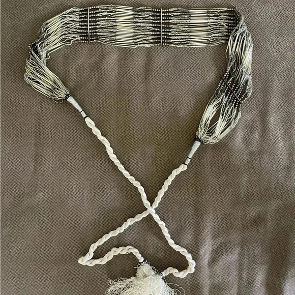 Beaded boho grey thick belt ties at back